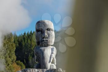 statue of Maori's art in thermal zone, New Zealand