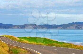 Road along New Zealand beautiful ocean coast