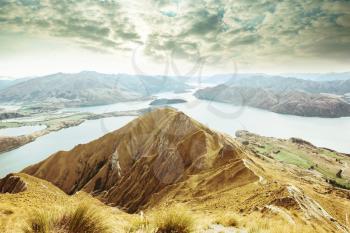 Traveler hiking in Roys Peak. New Zealand. Lake Wanaka