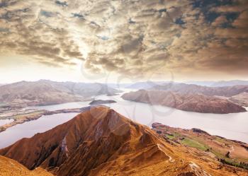 Traveler hiking in Roys Peak. New Zealand. Lake Wanaka