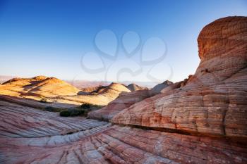 Sandstone formations in Utah, USA. Beautiful Unusual landscapes. Living coral color toning.