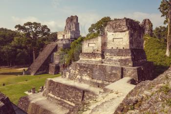 Famous ancient Mayan temples in Tikal National Park, Guatemala, Central America