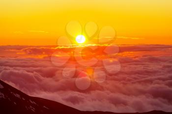 Sunset on  summit  Haleakala , Hawaii