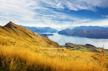 Traveler hiking in Roys Peak. New Zealand. Lake Wanaka