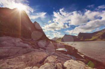 Beautiful landscapes in Lofoten islands, Northern Norway. Summer season.