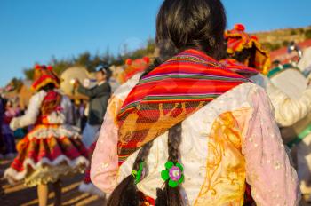 Colorful decor on carnaval dressing in Peru, South America