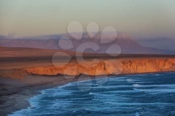 Deserted coastline landscapes in Pacific ocean, Peru, South America
