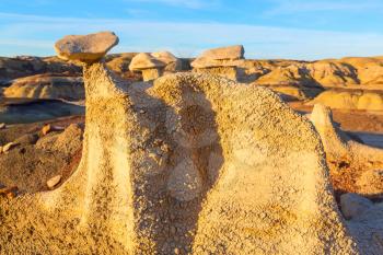 Unusual desert landscapes in Bisti badlands, De-na-zin wilderness area, New Mexico, USA