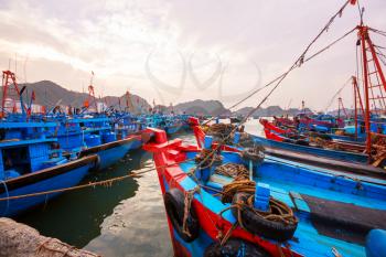 Colorful fishing boats in Vietnam
