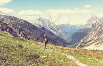 Hiking man in the mountains