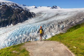 Hiker in Exit Glacier, Kenai Fjords National Park, Seward, Alaska