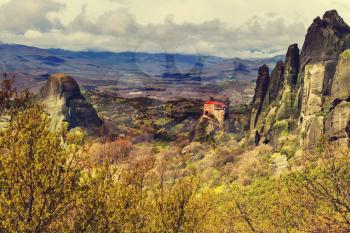 Meteora monasteries in Greece. Instagram filter.