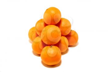 Small group of tangerines on a white background