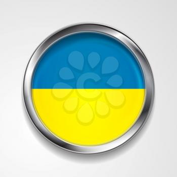 Abstract button with stylish metallic frame. Ukrainian flag. Eps 10 vector background