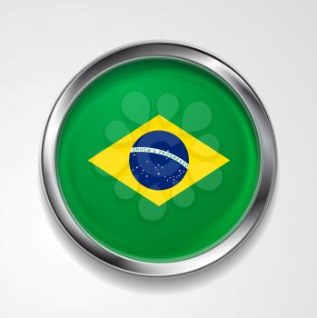 Abstract button with stylish metallic frame. Brazilian vector flag