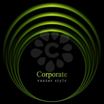Glow vector green curve logo on black background