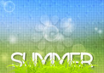 Tech summer design with grass on mosaic background. Vector illustration