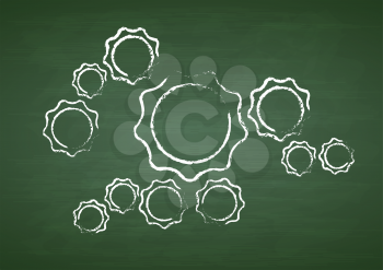 Tech gears on green chalkboard. Vector background