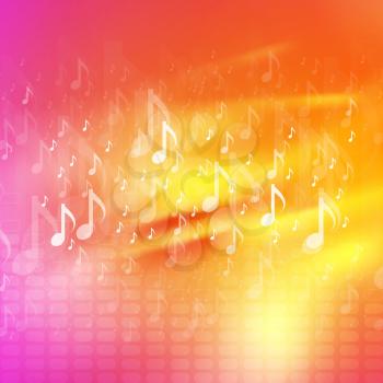 Music notes bright abstract background. Vector waves design, yellow and pink colors