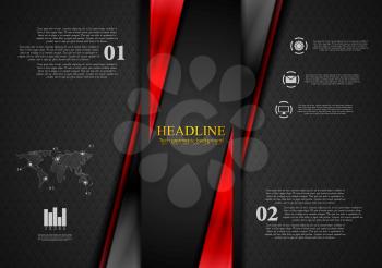 Contrast black red tech presentation brochure. Vector corporate background
