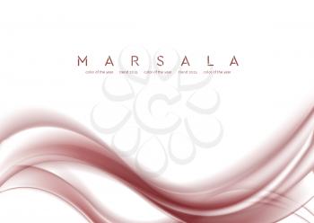 Smooth abstract marsala waves on white background. Trendy color 2015