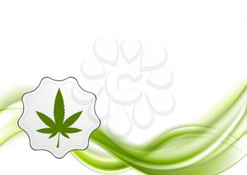 Green waves and cannabis leaf vector abstract background