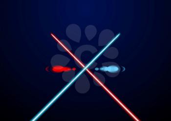 Red and blue glowing light swords. Vector illustration
