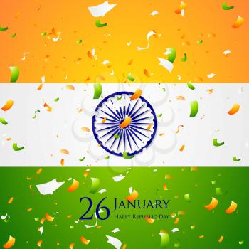Bright confetti on Indian flag background. Republic Day 26 January vector design