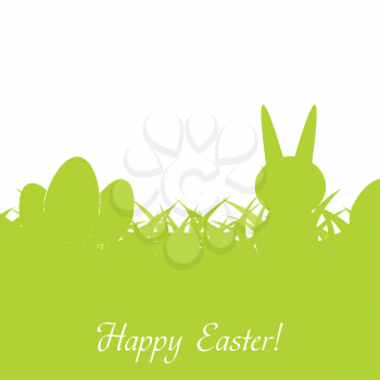 Green Easter rabbit, eggs and grass. Happy spring holiday vector background
