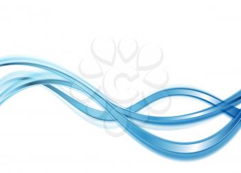Blue smooth abstract waves on white background. Vector wavy graphic design