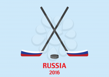 Hockey sticks and puck with the Russian flag. Vector background
