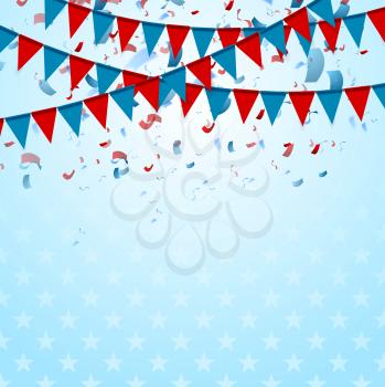 Party flags abstract USA background with confetti. Vector graphic design
