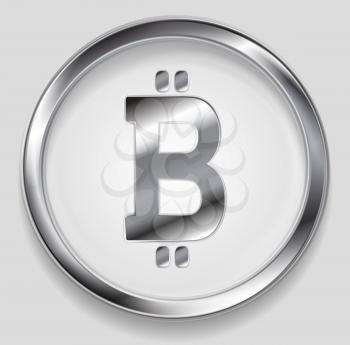 Crypto currency, metal icon bitcoin design. Internet virtual money bitcoin symbol