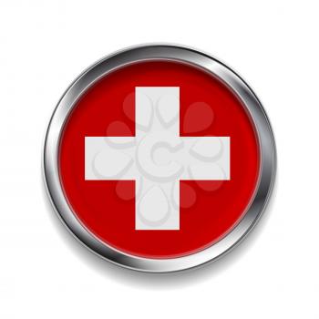 Abstract vector button with metallic frame. Swiss flag