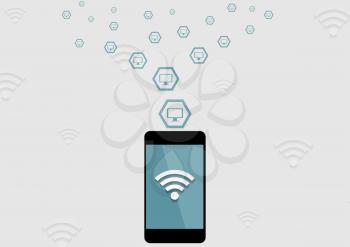 Wifi connection by mobile phone tech background. Vector communication concept design
