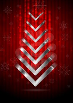Red Christmas greeting background with silver fir tree. Vector design