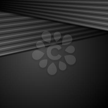 Black abstract tech background with smooth stripes. Vector corporate design