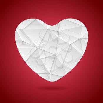 White polygonal tech heart on red background. Vector graphic design