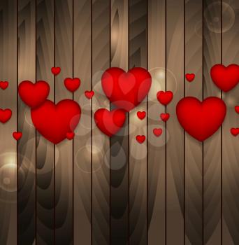 Red hearts on brown wooden background vector design illustration