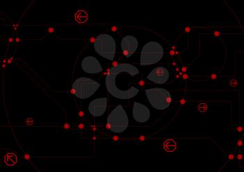 Abstract hi-tech background with circuit board chip and arrows. Dark technology vector design