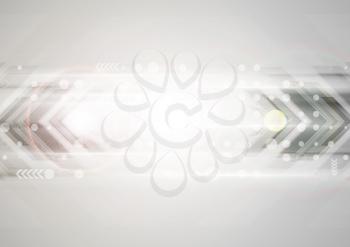 Shiny grey abstract technology background with lens flare effect. Vector illustration with arrows and circles tech design
