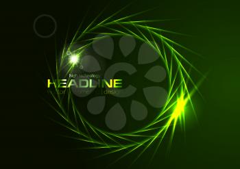 Dark green neon effect rings logo background. Vector corporate design template