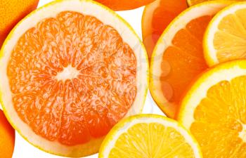 Vitamin C Overload, Stacks of sliced fruit isolated on white