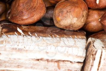 coffee beans, cinnamon and nuts background