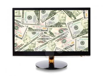 Dollars  in monitor isolated on white