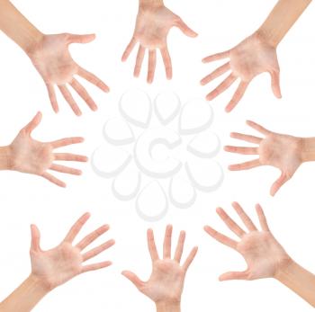 Circle made of hands isolated on white background