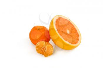image of a fresh whole tangerines and orange isolated on white