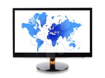 World map in monitor isolated on white
