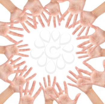 Circle made of hands isolated on white background