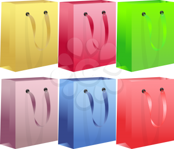 Royalty Free Clipart Image of a Set of Six Shopping Bags